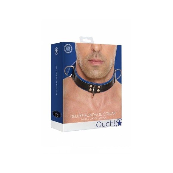 Collier Bondage Deluxe bleu et noir - Ouch!