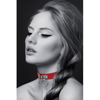 Collier Fetish rouge avec anneau - Bijoux Pour Toi