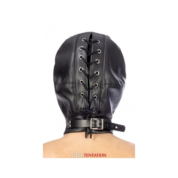 Cagoule BDSM 3 ouvertures en simili cuir - Fetish Tentation