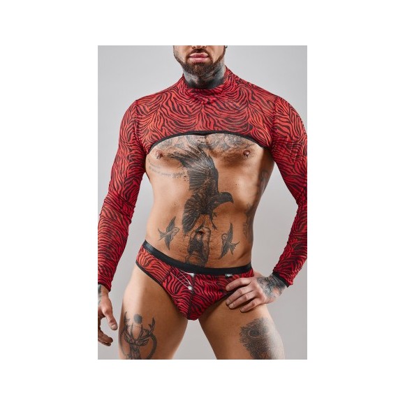 Crop top tulle zébré rouge et noir - Regnes - Rouge