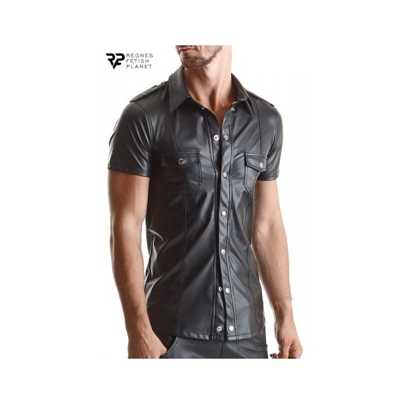 Chemise manches courtes wetlook noire Luca - Regnes - Noir