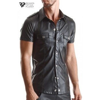 Chemise manches courtes wetlook noire Luca - Regnes - Noir