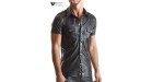 Chemise manches courtes wetlook noire Luca - Regnes - Noir