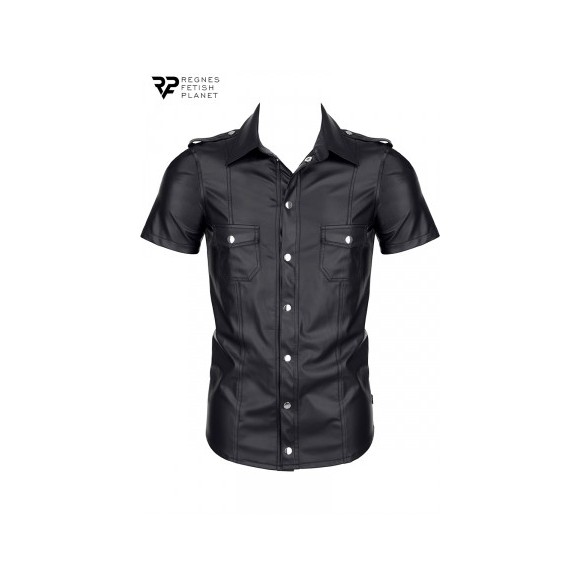 Chemise manches courtes wetlook noire Luca - Regnes - Noir