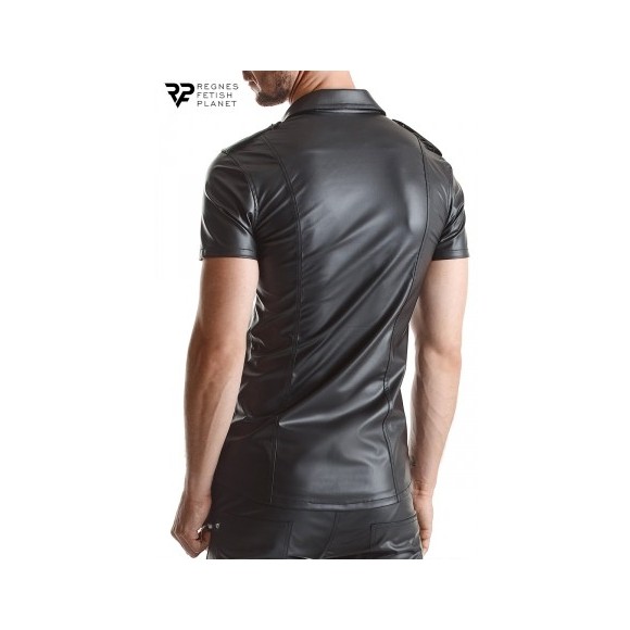 Chemise manches courtes wetlook noire Luca - Regnes - Noir