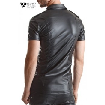 Chemise manches courtes wetlook noire Luca - Regnes - Noir