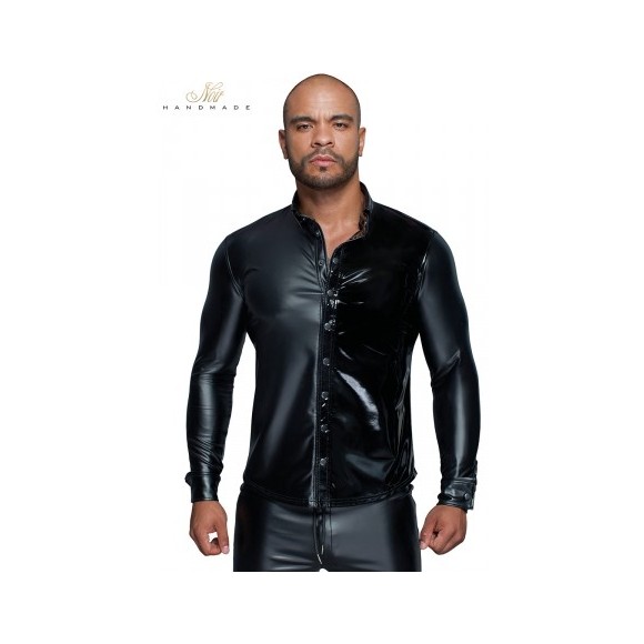 Chemise wetlook et vinyle H064 - Medium - Noir