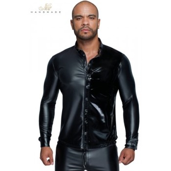 Chemise wetlook et vinyle H064 - Medium - Noir