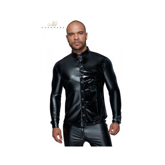 Chemise wetlook et vinyle H064 - Medium - Noir