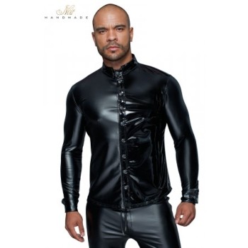 Chemise wetlook et vinyle H064 - Medium - Noir