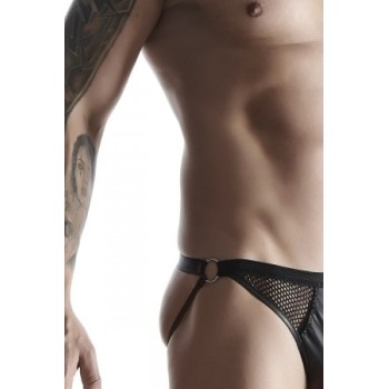 Jock strap noir wetlook et résille - Regnes - Noir