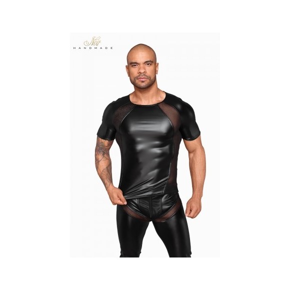 T-shirt wetlook et filet H056 - Small - Noir