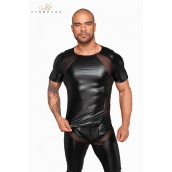 T-shirt wetlook et filet H056 - Small - Noir