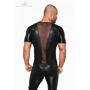 T-shirt wetlook et filet H056 - Small - Noir